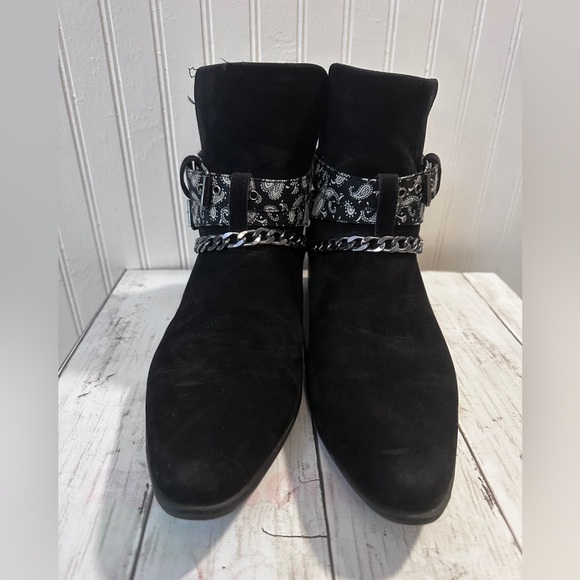 BoohooMan Men’s Size 9 Bandana Chelsea Cowboy Boots Chain Detail Black Suede - Picture 7 of 13